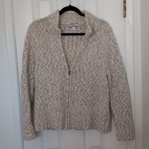 Croft & Barrow Cream Marled Zip-Front Knit Cardigan